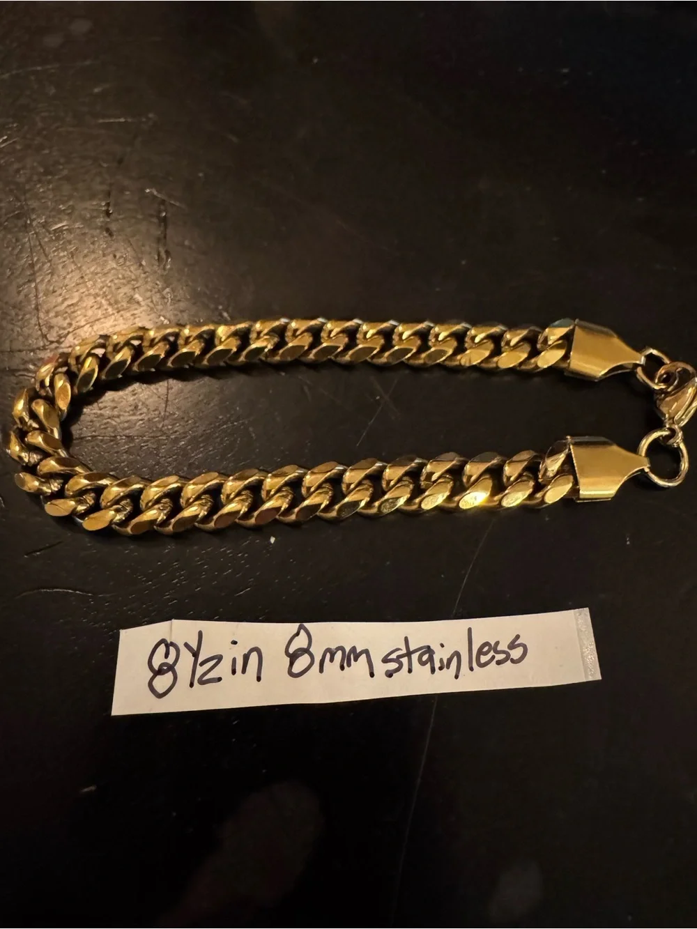 Gold Stainless Steel Cuban Link Bracelet for Men - 8.5in